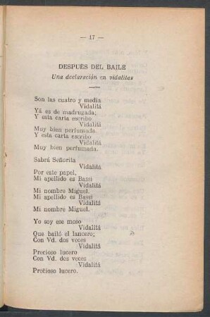 Después del baile : Una declaración en vidalitas