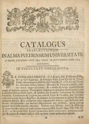 Catalogus praelectionum in alma Fuldensium universitate.