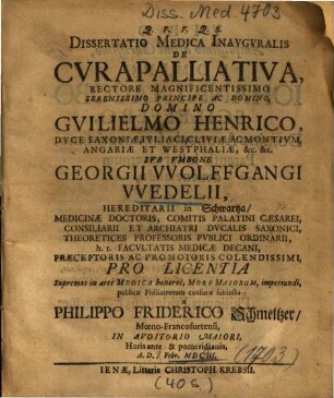 Dissertatio Medica Inavgvralis De Cvra Palliativa