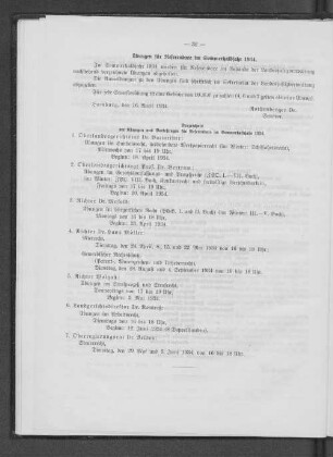 Übungen für Referendare Sommerhalbjahr 1934., Verzeichnis d. Übungen u. Vorlesungen für Referendare im Sommerhalbjahr 1934.