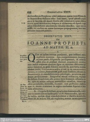 Observatio XXXV. De Ioanne Propheta. Ad Matth. XI. II.