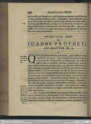 Observatio XXXV. De Ioanne Propheta. Ad Matth. XI. II.