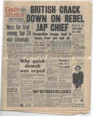 Britische Tageszeitung "Daily Mirror" u.a. zur Landung britischer Okkupationstruppen in Japan