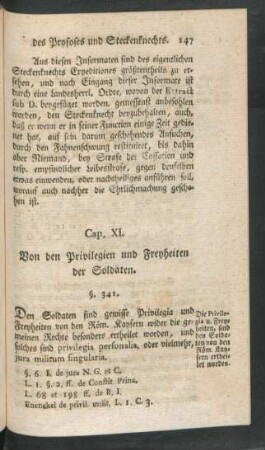 Cap. XI. Von den Privilegien und Freyheiten der Soldaten.