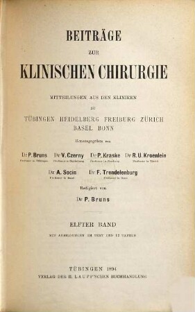 Beiträge zur klinischen Chirurgie. 11. 1894