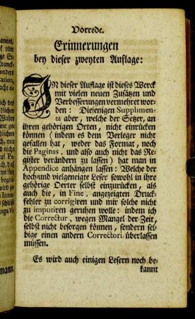 Vorrede. Erinnerungen bey dieser zweyten Auflage:[...]