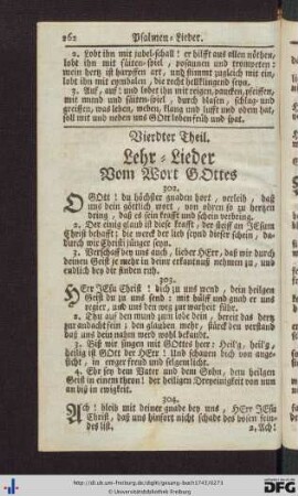 Vierdter Theil. Lehr-Lieder vom Wort Gottes.