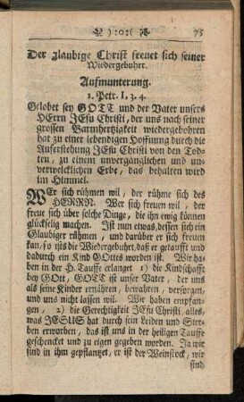 Der glaubige Christ freuet sich seiner Wiedergebuhrt.