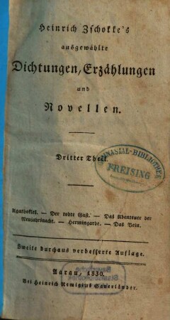 Heinrich Zschokke's ausgewählte Dichtungen, Erzählungen und Novellen, 3. Agathokles. Der todte Gast. Das Abenteuer der Neujahrsnacht. Hermingarde. Das Bein