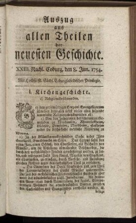 XXIII. Nachl. Coburg, den 8. Jun. 1754.