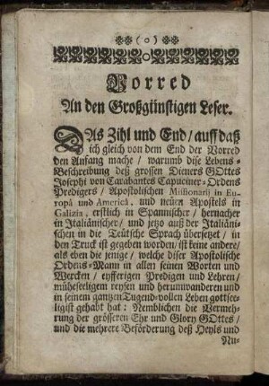 Vorred An den Großgünstigen Leser.