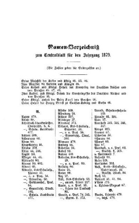 Namen-Verzeichniß zum Centralblatt für den Jahrgang 1879