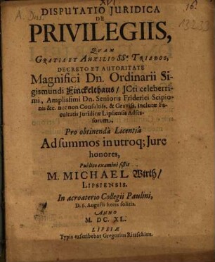 Disputatio Iuridica De Privilegiis