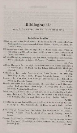 Bibliographie vom 1. December 1863 bis 15. Februar 1864.