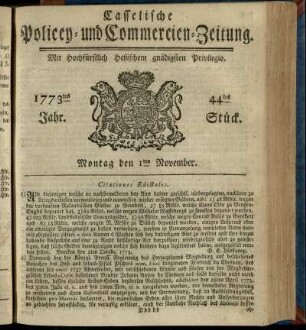 44tes Stueck, Montag den 1ten November 1773