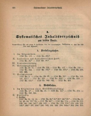 I. Systematisches Inhaltsverzeichniß zum dritten Bande.