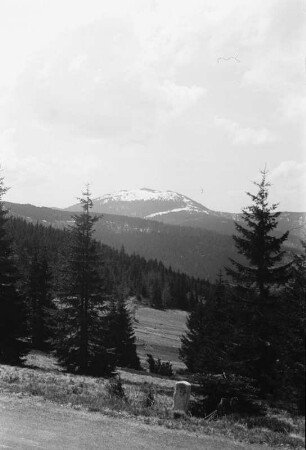 Große Arber : Blick auf den verschneiten Gipfel des Großen Arber im Künischen Gebirge an der Grenze zwischen Bayern und Böhmen