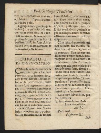 Curatio I. De Renum Calculo.
