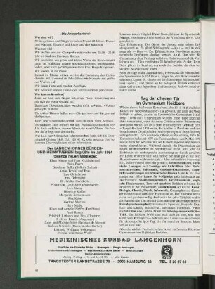 Der Langenhorner Bürger- und Heimatverein begrüßt im Jahr 1984 folgende neue Mitglieder