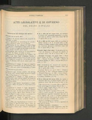 Atti legislativi e di governo del Regno d'Italia.