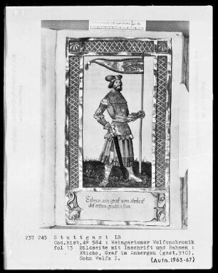 Welfenchronik — Eticho Graf von Altdorf gestorben 910, Folio 13recto