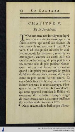 Chap. V. De la Providence.