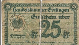 Zahlungsmittel / Gutschein der Handelskammer Göttingen über 25 Pfennig