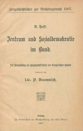 H. 2: Zentrum und Sozialdemokratie im Bund