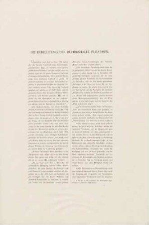 Textseite "Die Errichtung der Ruhmeshalle in Barmen"
