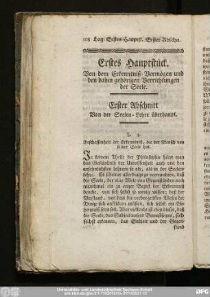 Erster Abschnitt Von der Seelen-Lehre überhaupt.
