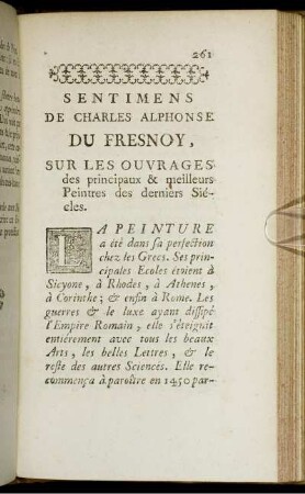 Sentimens De Charles Alphonse Du Fresnoy, Sur Les Ouvrages des principaux & meilleurs Peintres des derniers Siécles.