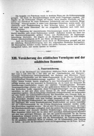XIII. Versicherung des städtischen Vermögens und städtischen Beamten