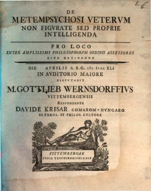 De Metempsychosi Vetervm Non Figvrate Sed Proprie Intelligenda