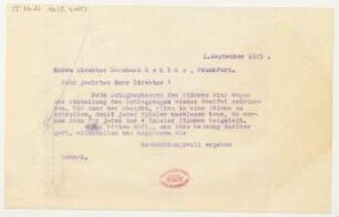 Brief an Bernhard Sekles : 01.09.1925
