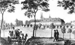Huy-Röderhof. Blick zum Kloster Huysburg, aus: Eß, Carl van: Kurze Geschichte der ehem. Benedictinerabtei Huysburg, 1810