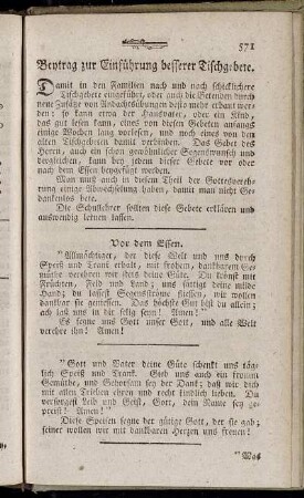 Beytrag zur Einführung besserer Tischgebete