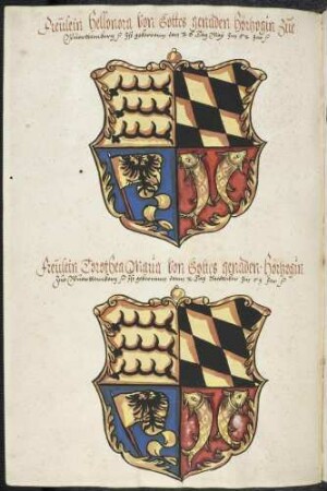 Wappen der Teilnehmer: Herzogin Elenora von Württemberg; Herzogin Dorothea Maria von Württemberg