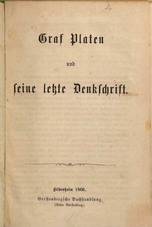 Graf Platen und seine letzte Denkschrift