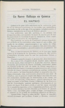 Un nuevo hallazgo en Química : El hafnio