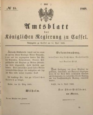 № 15. Ausgegeben zu Cassel am 14. April 1868.