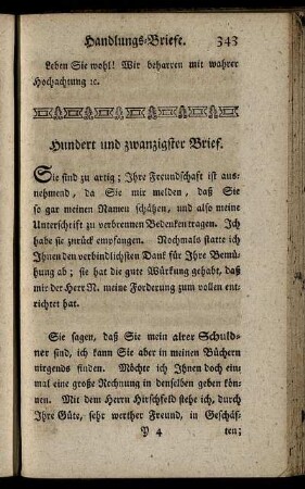 Hundert und zwanzigster Brief. - Hundert fünf und zwanzigster Brief.