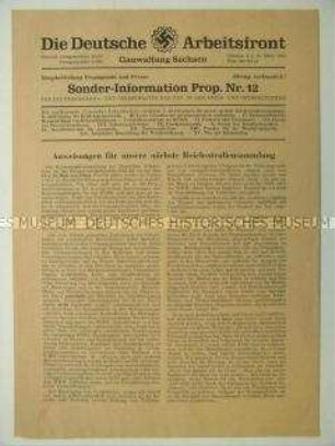 Mitteilungsblatt der Deutschen Arbeitsfront für den Gau Sachsen mit Anweisungen für die Straßensammlung für das Winterhilfswerk