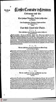 Keyser Conrad, Das Erste Theil dises Buchs