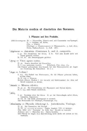 Die Materia medica et diaetetica des Soranus.