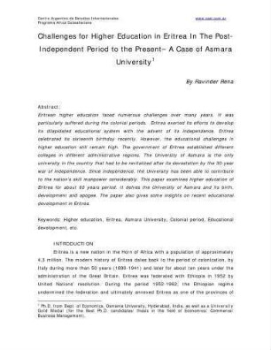Challenges for higher education in Eritrea in the post-independent period to the present: a case of Asmara University