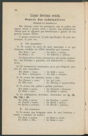 Lição decima sexta. - Genero dos substantivos. (Geschlecht der Hauptwörter).