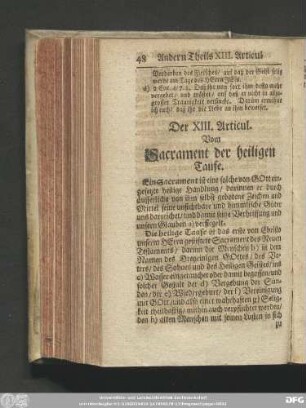 Der XIII. Articul. Vom Sacrament der heiligen Taufe.