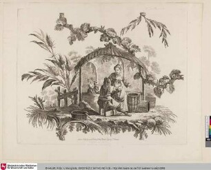 [Chinesische Familie an einem Pavilion mit Körben]