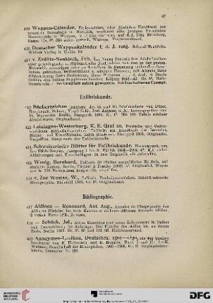 Exlibriskunde, Bibliographie (Nr. 412-435)