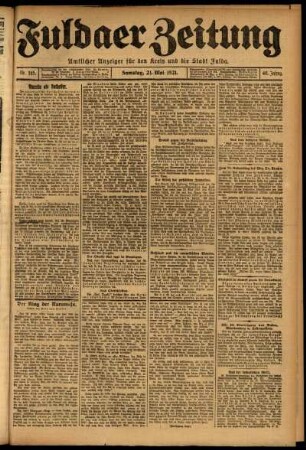 Erste Ausgabe vom Samstag, den 21. Mai 1921.